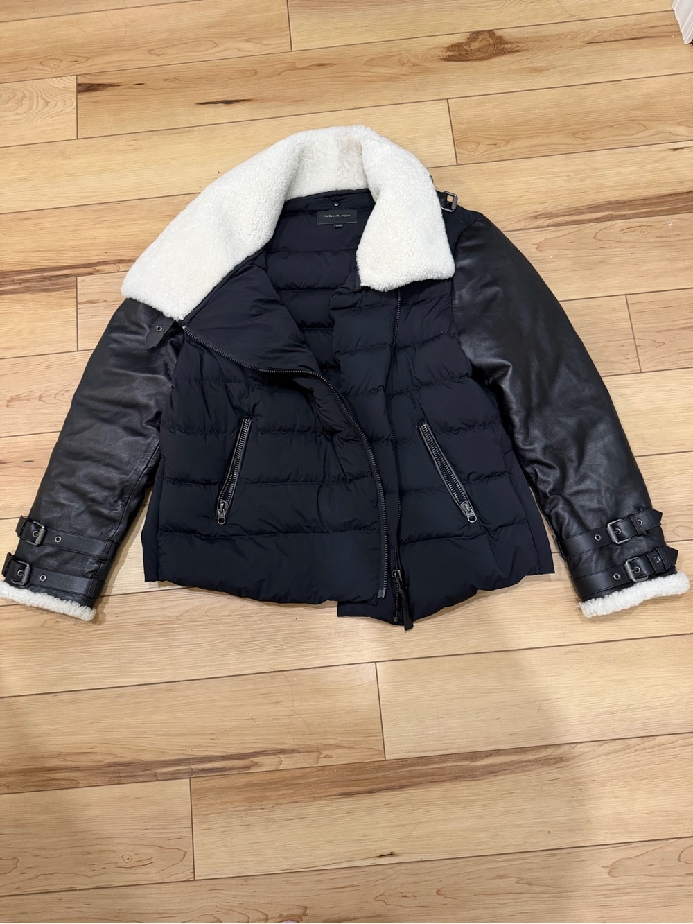 Mackage Black Puffer Jacket with White Shearling Collar